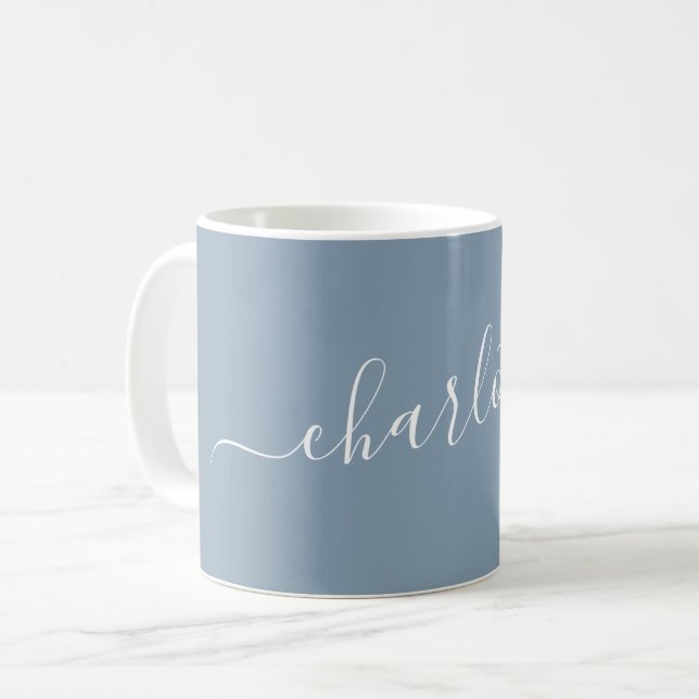 Mug Élégant Nom Moderne de Style Poussiéreux Bleu Pers (Devant gauche)
