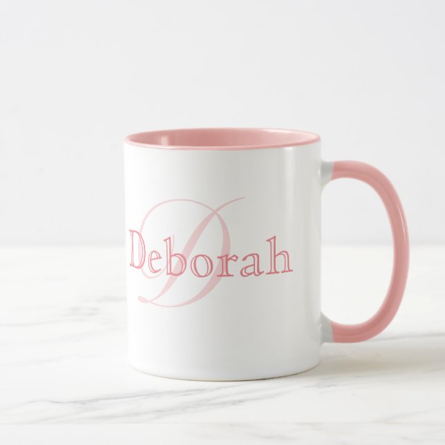 Mug Élégant Nom Personnalisé Monogramme Rose (Droite)