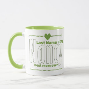 Mug Elégant nom personnalisé "Nancy", Green Heart Art