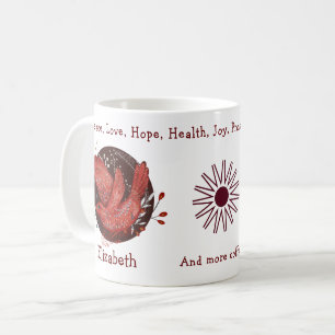 Mug Elégant oiseau rouge et plante. Unique et drôle