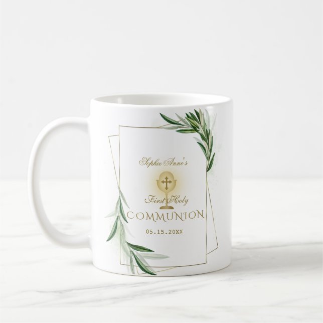 Mug Élégant Olive Feuille Gold Première Communion sain (Gauche)