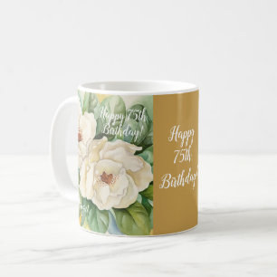 Mug Elégant Or 75ème Anniversaire Floral Magnolia Nom