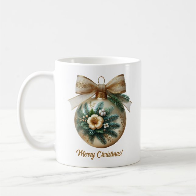 Mug Elégant or de Noël Bauble coton or arc (Gauche)