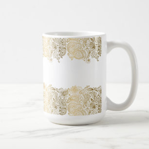 Mug Elégant Or Et Blanc Floral Paisley