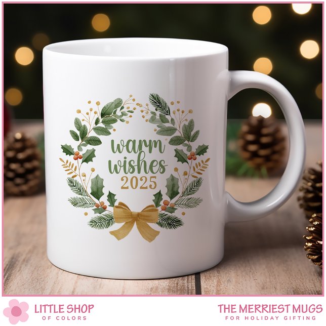 Mug Elégant or et vert aquarelle couronne de Noël (Créateur téléchargé)