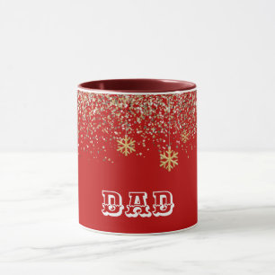Mug Élégant or Flocon de neige tombant Noël Rouge