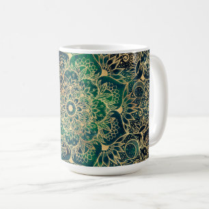 Mug Elégant or Mandala Floral Vert bleu