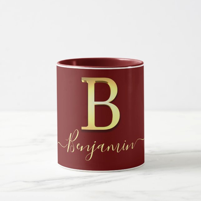 Mug Élégant or personnalisé Monogramme B Nom (Centre)