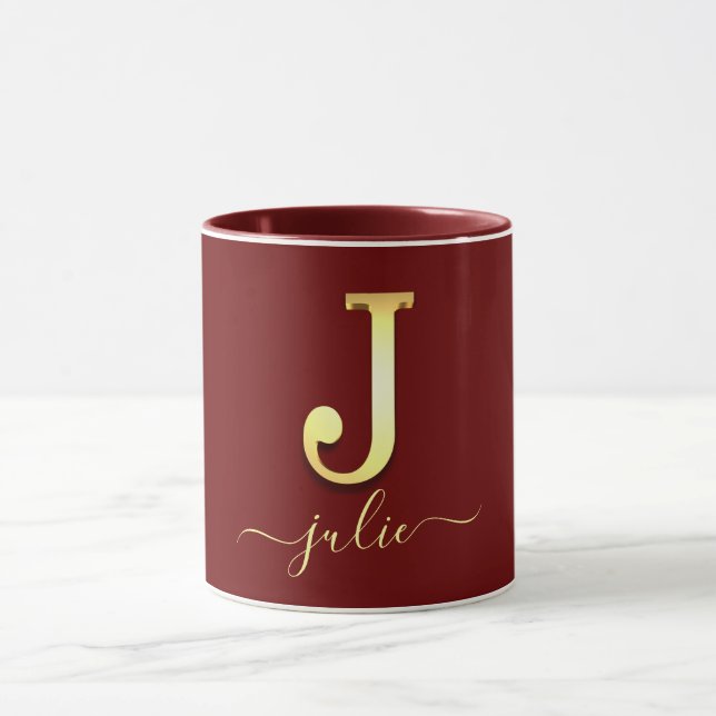Mug Élégant or personnalisé Monogramme J Nom (Centre)