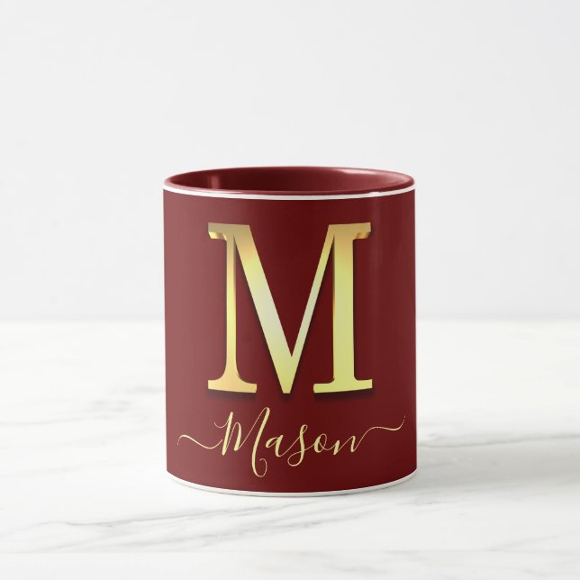 Mug Élégant or personnalisé Monogramme M Nom (Centre)