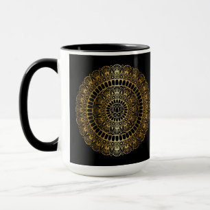 Mug Elégant or sur Black Lotus Henna Mandala