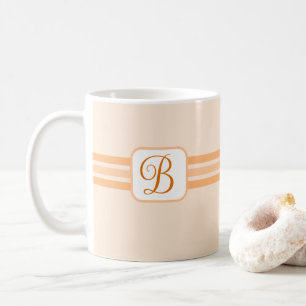 Mug Élégant orange clair rayé fantaisie initiale