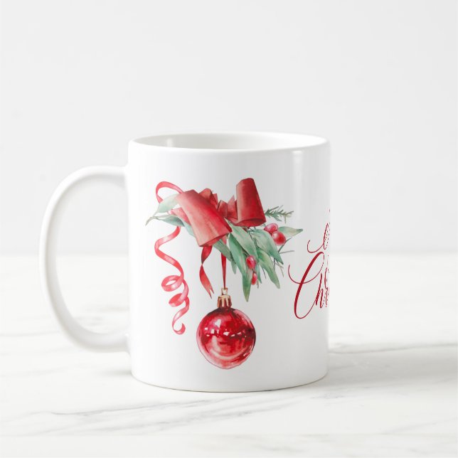 Mug Élégant Ornement Rouge Joyeux Noël (Gauche)