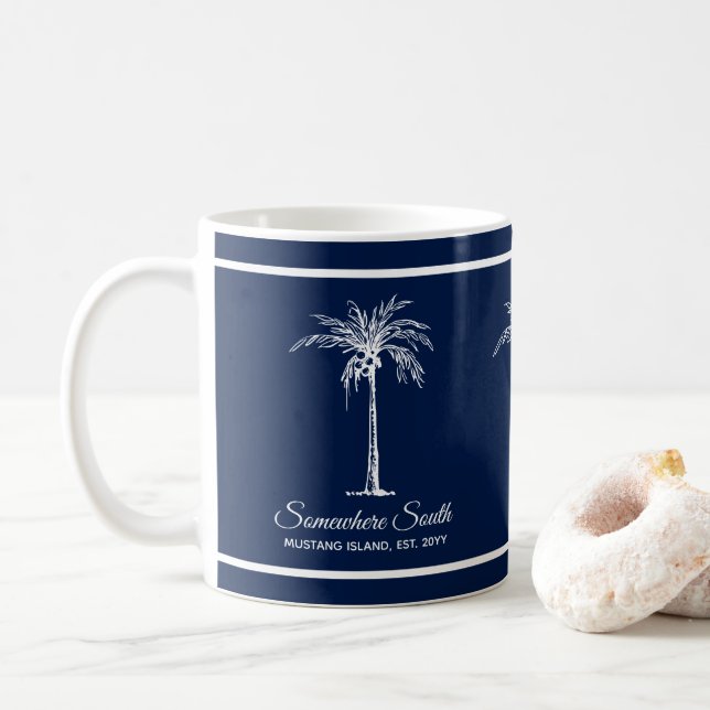 Mug Elégant Palmier Blanc Bleu Personnalisé (Avec donut)