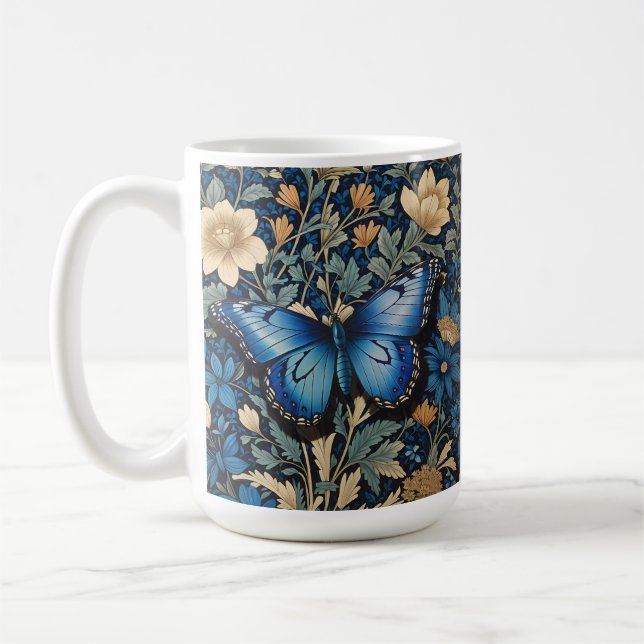 Mug Elégant Papillon Bleu William Morris Inspiré (Gauche)