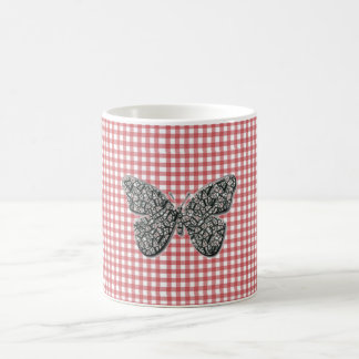 Mug Élégant Papillon Sur En vichy Rouge