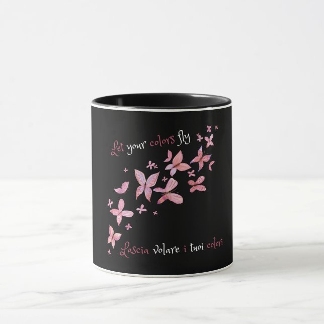 Mug Élégant Papillons rose Bilingue (Centre)