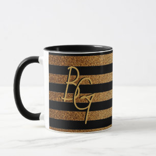 Mug Élégant Parties scintillant d'or noir Bande Monogr