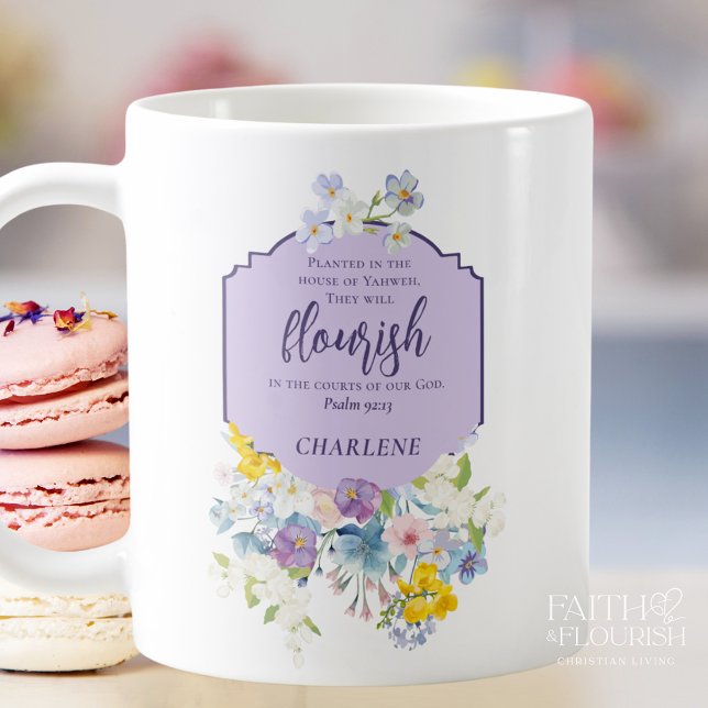 Mug Élégant Pastel Floral Scripture Verse Personnalisé (Créateur téléchargé)
