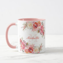 Élégant Pastel Rose Peach Rose Monogramme floral