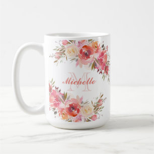 Mug Élégant Pastel rose Pêche Rose Nom floral