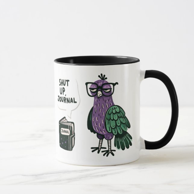 Mug Elégant Peacock avec lunettes - "Shut Up, Journal" (Droite)