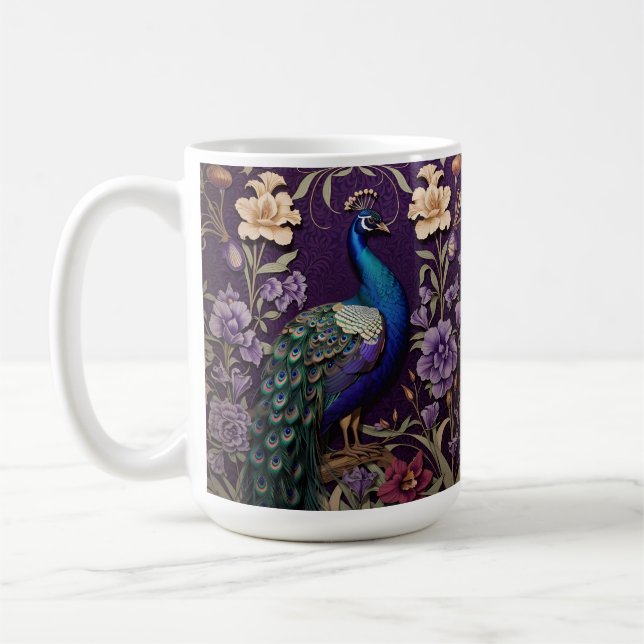 Mug Elégant Peacock Sur Purple William Morris Inspiré (Gauche)