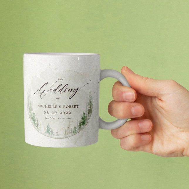 Mug Élégant Pin Rustique Arbres Photo Mariage Faveur (Créateur téléchargé)