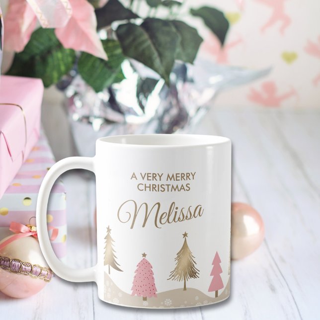Mug Élégant Pine Rose Or Arbre Joyeux Noël (Créateur téléchargé)