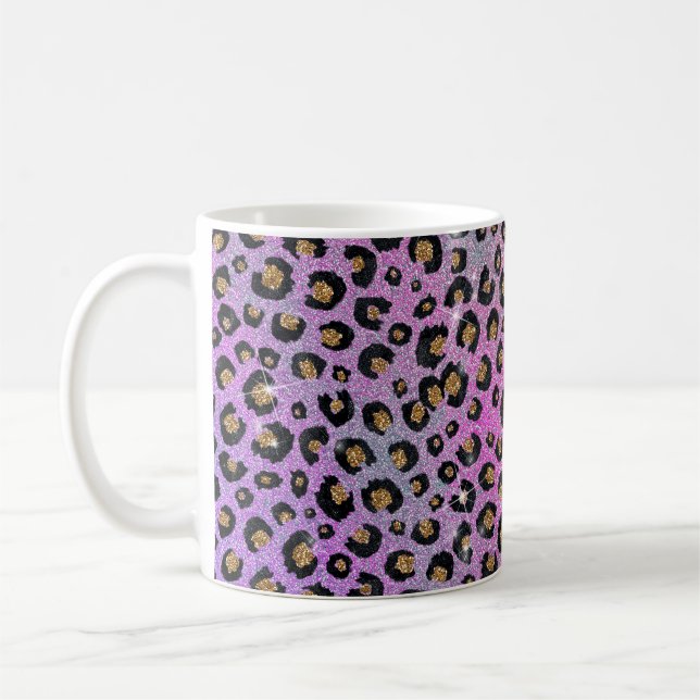 Mug Elegant Pink Blue Gold Glitter Black Leopard (Gauche)