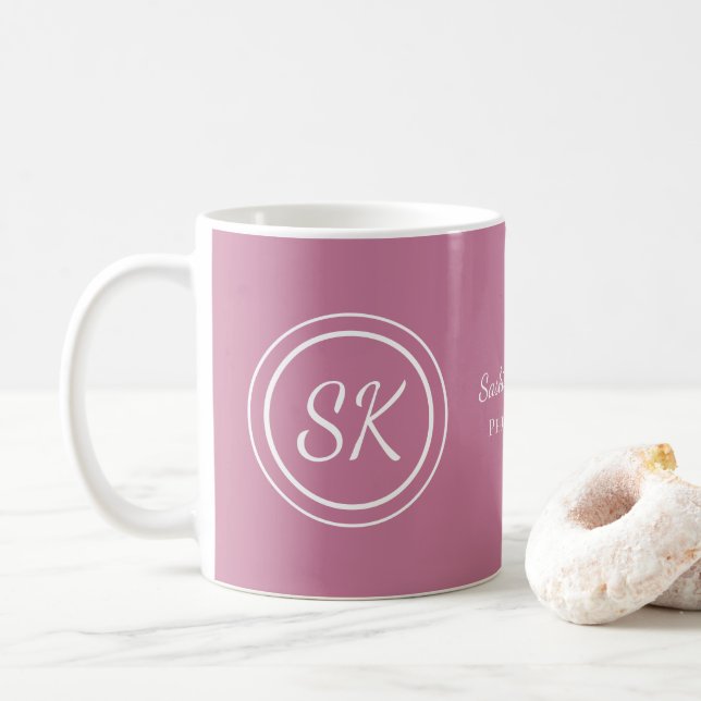Mug Élégant Pink Blush Script Monogramme Entreprise (Avec donut)