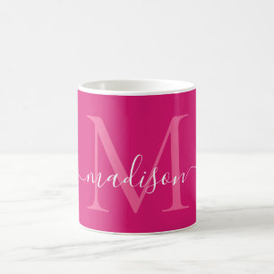 Mug Élégant Pink Magenta White Monogramme Script éléga