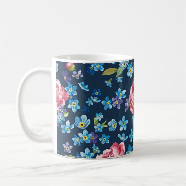 Mug Élégant Pink Peonies Arrière - plan rétro (Gauche)