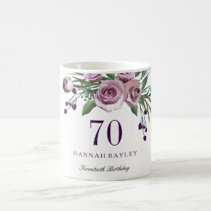 Mug Elégant Plum violet Rose Floral 70e anniversaire