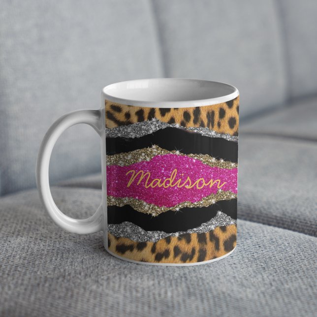Mug Élégant poster de animal rose brillant monogramme (Créateur téléchargé)