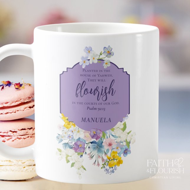 Mug Élégant Printemps Floral Bible Verse Personnalisé (Créateur téléchargé)