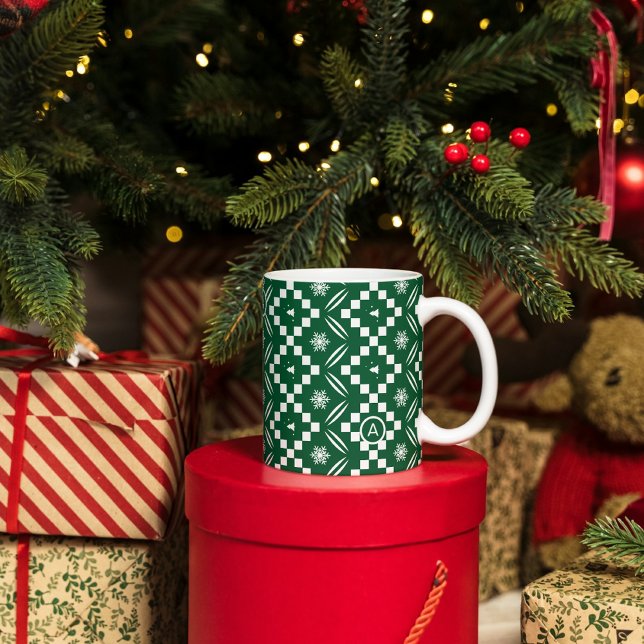 Mug Élégant pull de Noël Motif vert sans couture (Créateur téléchargé)