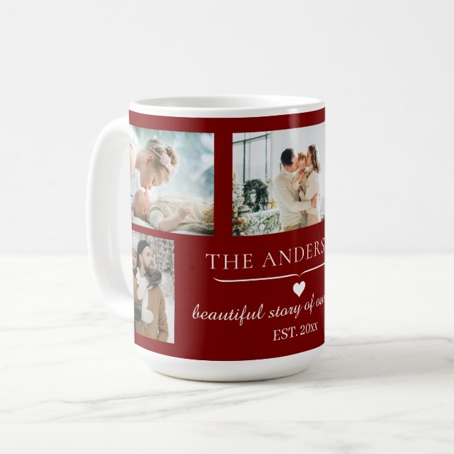 Mug Elegant Red 5-Photo Family Collage Custom (Devant gauche)