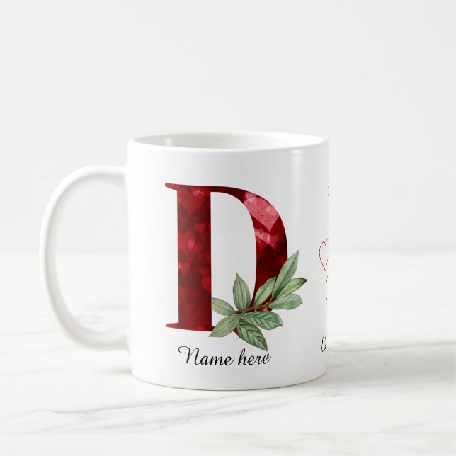 Mug Elegant Red Heart Floral Letter C Initial Coffee D (Gauche)