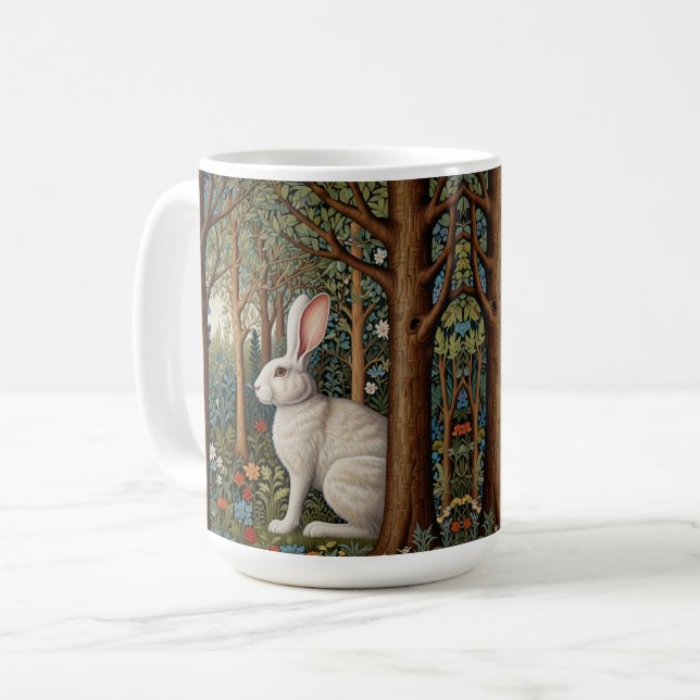 Mug Elégant retro boho blanc lapin boisé fleurs (Devant gauche)
