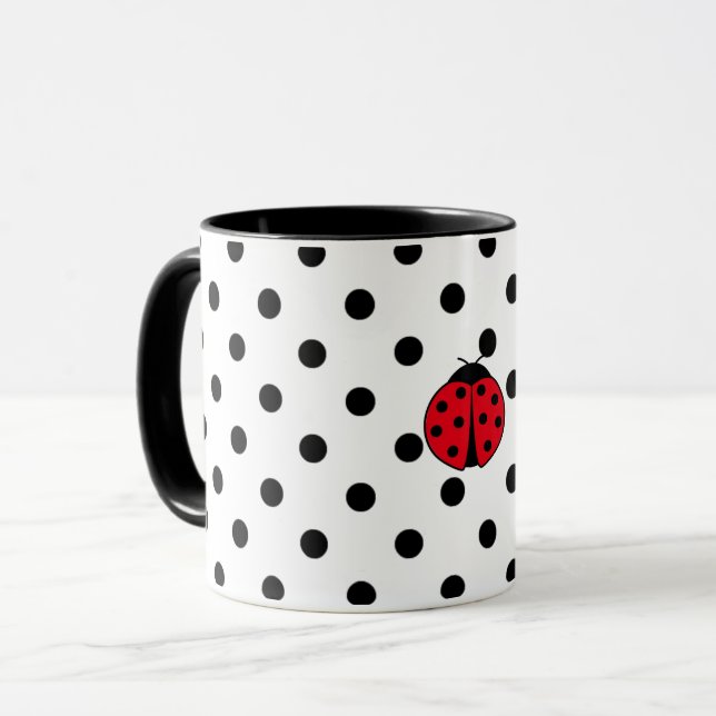 Mug Élégant rétro Ladybugs et pois (Devant gauche)