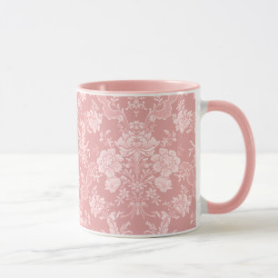 Mug Élégant Romantique Chic Floral Damask-Pastel rose
