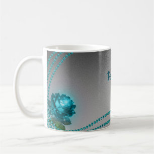 Mug Elégant Romantique Crystal Blue Rose Pearls Chic