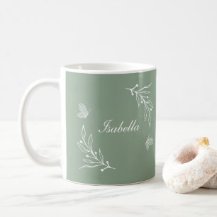 Mug Élégant romantique floral vert sauge 