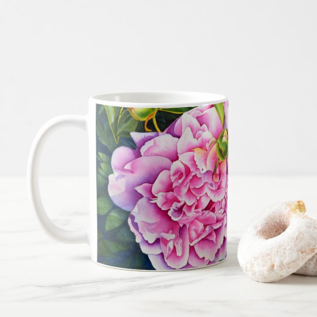 Mug Elégant rose blanc classique aquarelle floral (Avec donut)