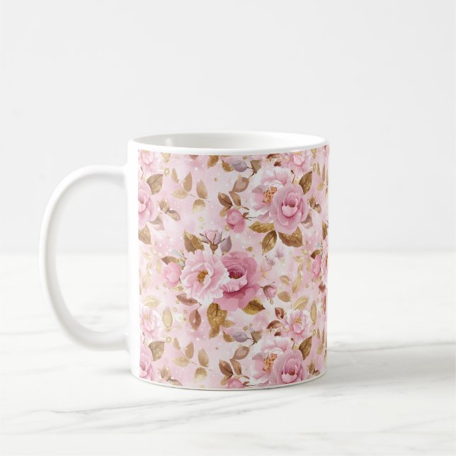 Mug élégant rose cousu motif avec fleurs rose a (Gauche)