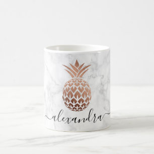 Mug Élégant rose en cuivre, ananas en marbre blanc