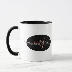 Mug Élégant Rose en or lettrage sur noir