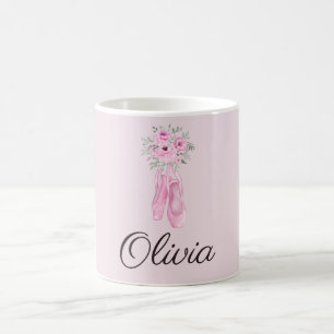 Mug Élégant rose floral Ballerina Nom personnalisé