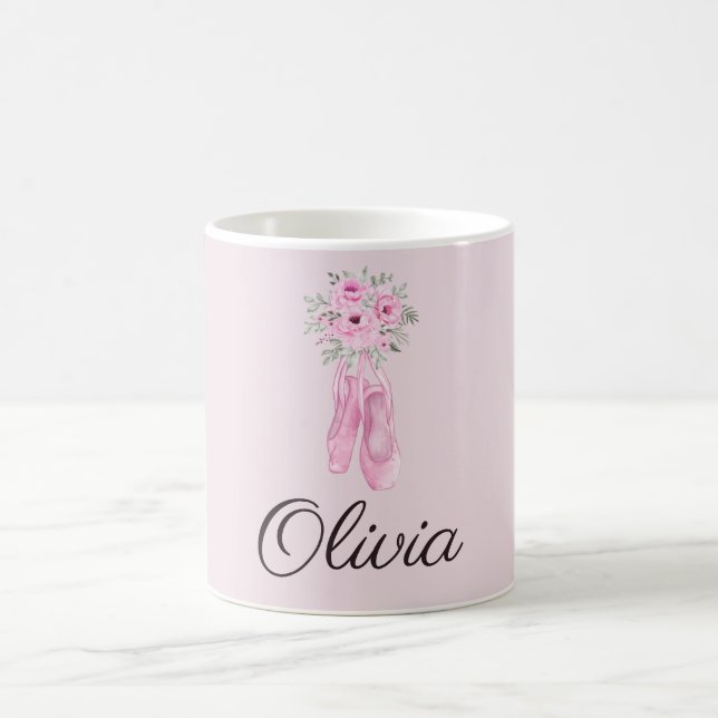 Mug Élégant rose floral Ballerina Nom personnalisé (Centre)